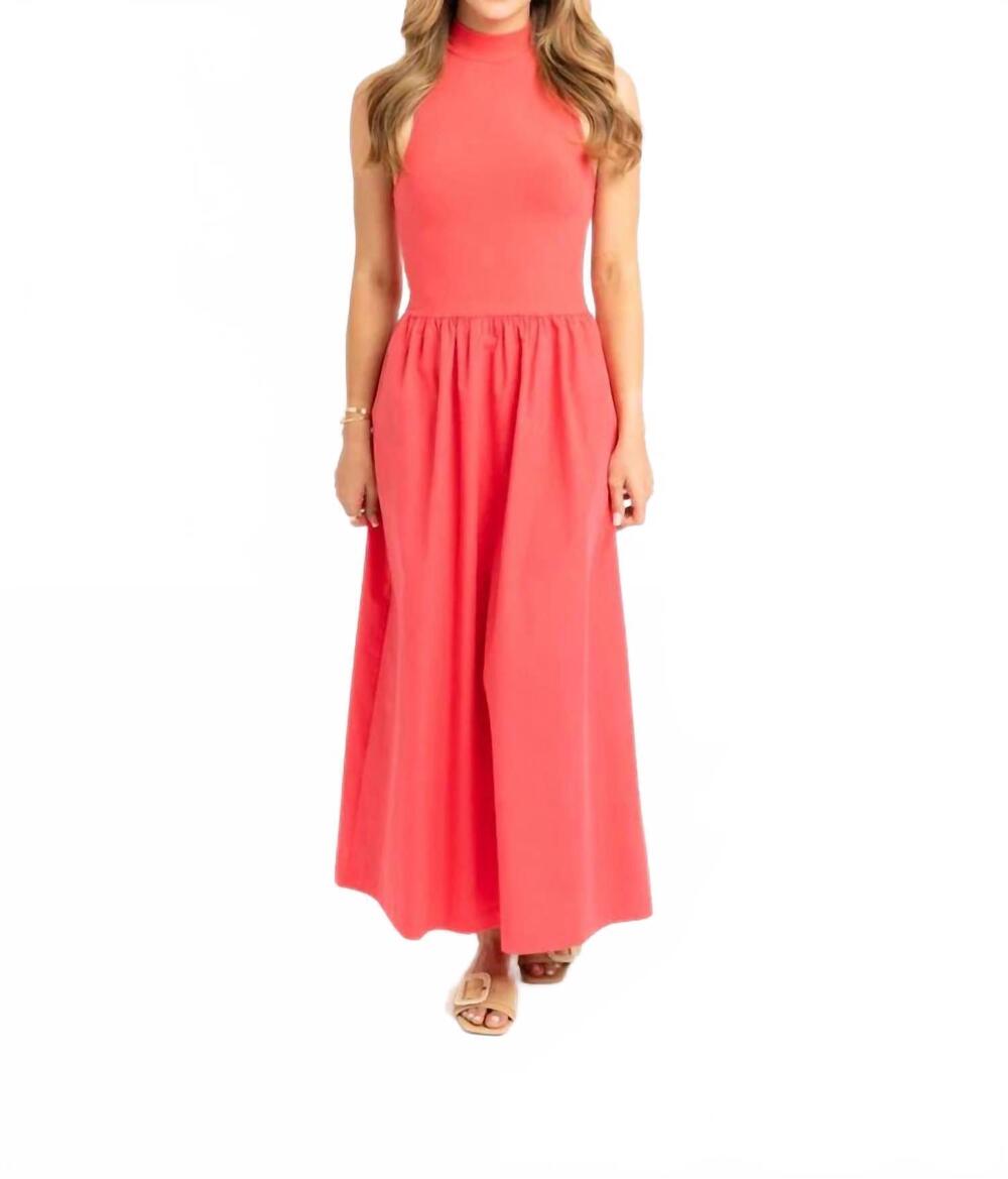 NEW KARLIE women's solid mock maxi dress in coral